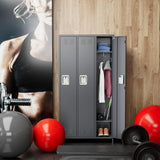 SUPEER Metal Employee Lockers with 3 Doors,Metal Locker with 9 Hooks for Office Gym Garage Home,Assembly Required,Dark Grey SUPEER
