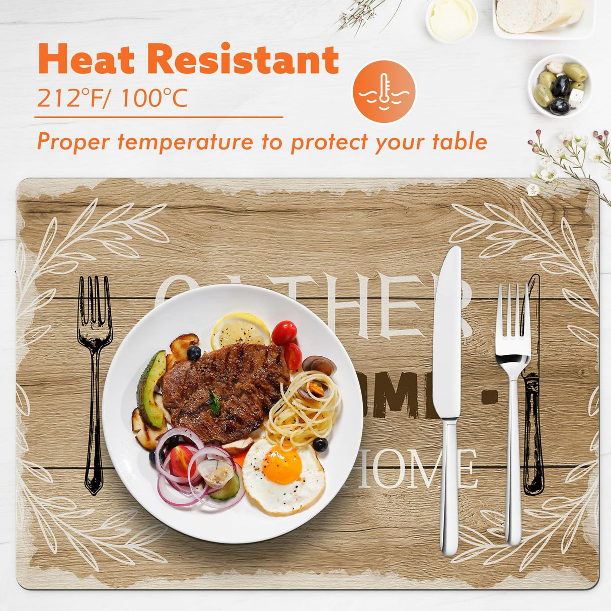 Aimego Wood Grain Placemats Set of 4 - Farmhouse Faux Leather Washable Non Slip Wipeable Waterproof Heat Resistant Place Mats for Kitchen Dining Table, Rustic Table Mats Set, 17" x 12" Aimego