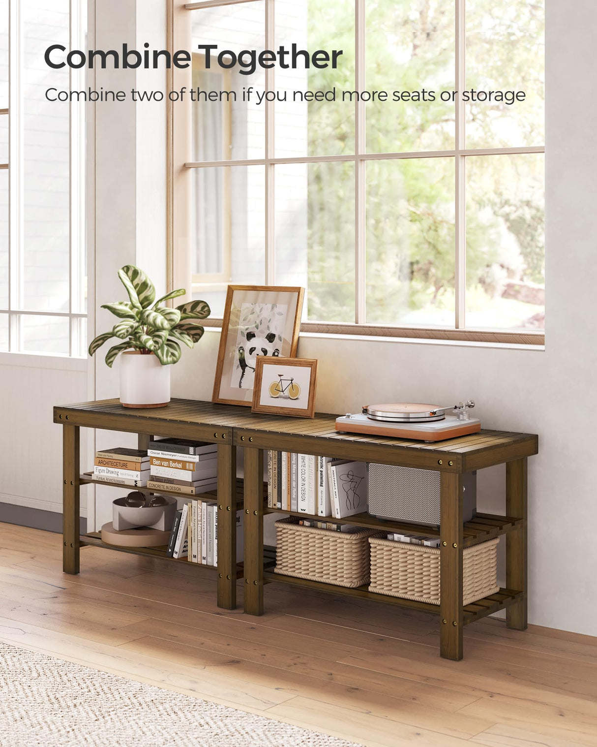 SONGMICS Shoe Rack Bench, 3-Tier Bamboo Shoe Storage Organizer, Entryway Bench, Holds Up to 286 lb, 11.3 x 27.6 x 17.8 Inches, for Entryway Bathroom Bedroom, Yellow Brown ULBS04WL SONGMICS