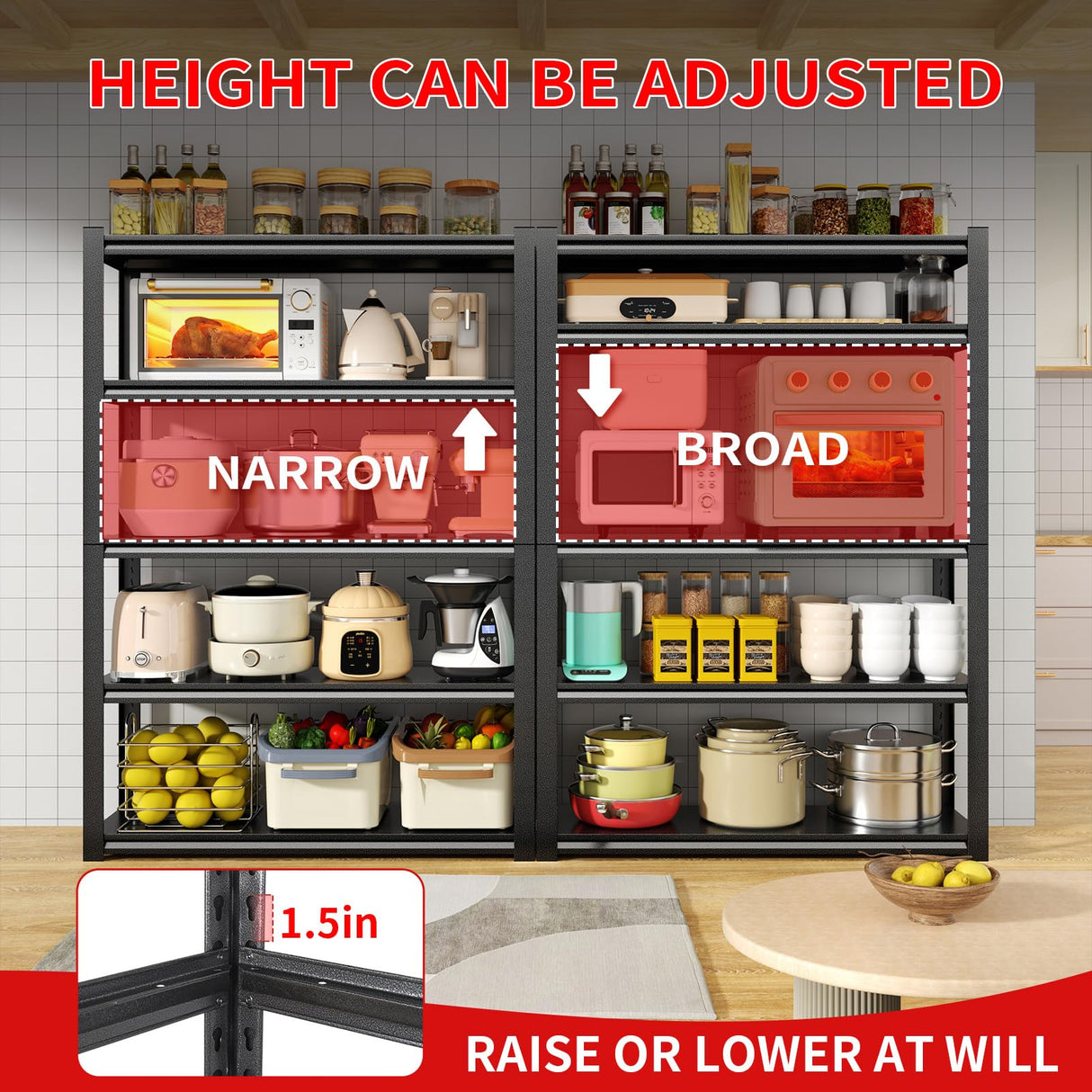 FOGQUEEN 2800LBS Heavy Duty Garage Shelving, 47.2"W Adjustable Garage Storage Shelves, 5 Tier Industrial Utility Shelf Storage Racks, Metal Shlefs for Storage Shelving Units, 47.25"W x 19.7"D x 72"H FogQueen