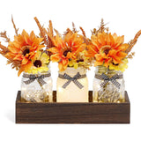 Thanksgiving Mason Jar Centerpiece for Table with LED Lights & Artificial Flowers, Set of 3 Mason Jars Farmhouse Painted Decorative Jars for Fall Home Decor Kitchen Table Centerpiece SUPREME LIGHTS ·2017·