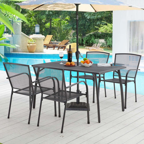 AECOJOY 5 Piece Outdoor Table and Chair, Patio Outdoor Dining Set with 1.73" Umbrella Hole, Patio Table and Chair Set of 4 for Garden,Bistro,Deck AECOJOY