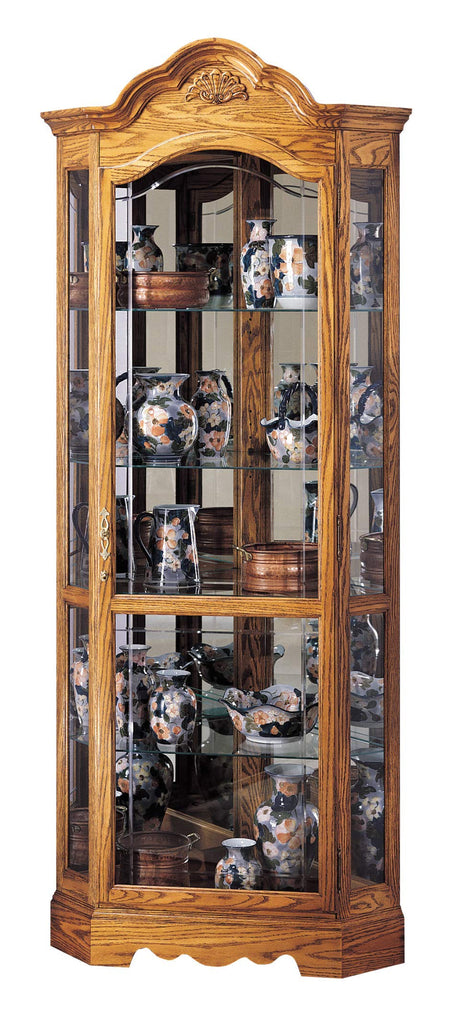 Howard Miller Wilshire Curio Cabinet, Golden Oak Finish with Lights Storage Cabinet - Adjustable Glass Shelves, Level Display Cases for Decorative Items, Collectibles, Living Room & Office Howard Miller