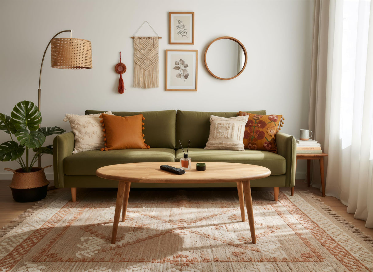 Solid Wood Oval Coffee Table for Living Room, Scandinavian Modern Design, Easy Assembly, Small Space Friendly, 33″W x 18″D x 18″H BAROKKO