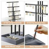 Love-KANKEI Jewelry Organizer Stand,5 Tier Large Necklace Holder with Wood Base,Jewelry holder stand Tree for Display,Bracelets Earrings Rings,Height Adjustable Gift Weathered Grey Love-KANKEI