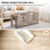 HOOBRO 47.2" Litter Box Enclosure for 2 Cats, Hidden Litter Box Furniture with Double Rooms, Wooden Cat Litter Box Enclosure, Dual Litter Box Design, Large Cat House for 2 Cats, Greige BG32MW01 HOOBRO
