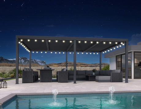 PURPLE LEAF Louvered Pergola 94AS 14' x 20' Outdoor Aluminum Pergola with Two Independently Adjustable Roof with 48 Light Bulbs for Backyard Garden PURPLE LEAF