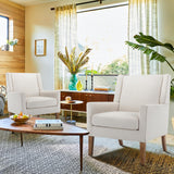 COLAMY Modern Wingback Living Room Chair, Upholstered Fabric Accent Armchair, Single Sofa Chair with Lounge Seat and Wood Legs for Office/Bedroom/Reading Spaces, Beige COLAMY