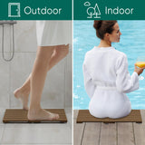 Smuxee Foldable Teak Wood Bath Mat, 19.7" x 13" Shower Mat with Non-Slip, Wooden Floor Mat for Bathroom, Pool and Sauna Smuxee