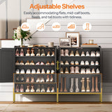 HOOBRO Shoe Cabinet, 5-Tier Shoe Storage Organizer with Doors, Wooden Shoe Cabinet Storage for Entryway, Freestanding Shoe Rack Cabinet with 3 Adjustable Shelves for Hallway, Gold and Black DB41SC01 HOOBRO