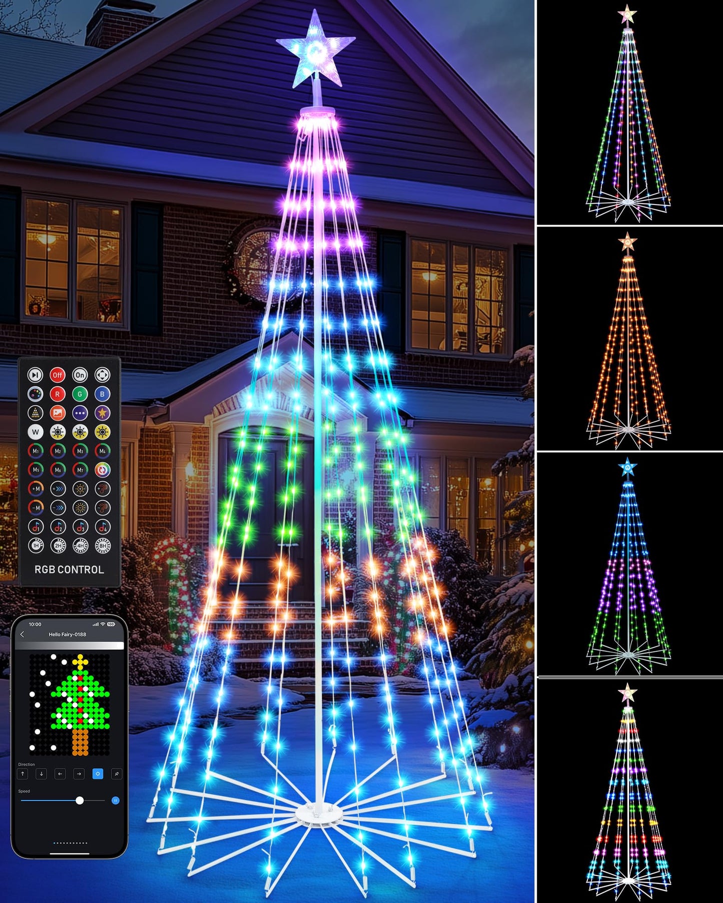 Sucolite 7 FT 295 LED Smart Cone Christmas Tree, Prelit Christmas Tree with 16 Million DIY RGB LED Light Show, Lighted Artificial Tree with Remote APP Control Music Sync for Xmas Outdoor Decorations