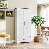 HOMCOM 72" Tall Farmhouse Kitchen Pantry Cabinet - Kitchen Storage Cabinet with Adjustable Shelves & 2 Barn Doors & Drawer, Versatile Storage Unit for Dining Room, Distressed White HOMCOM
