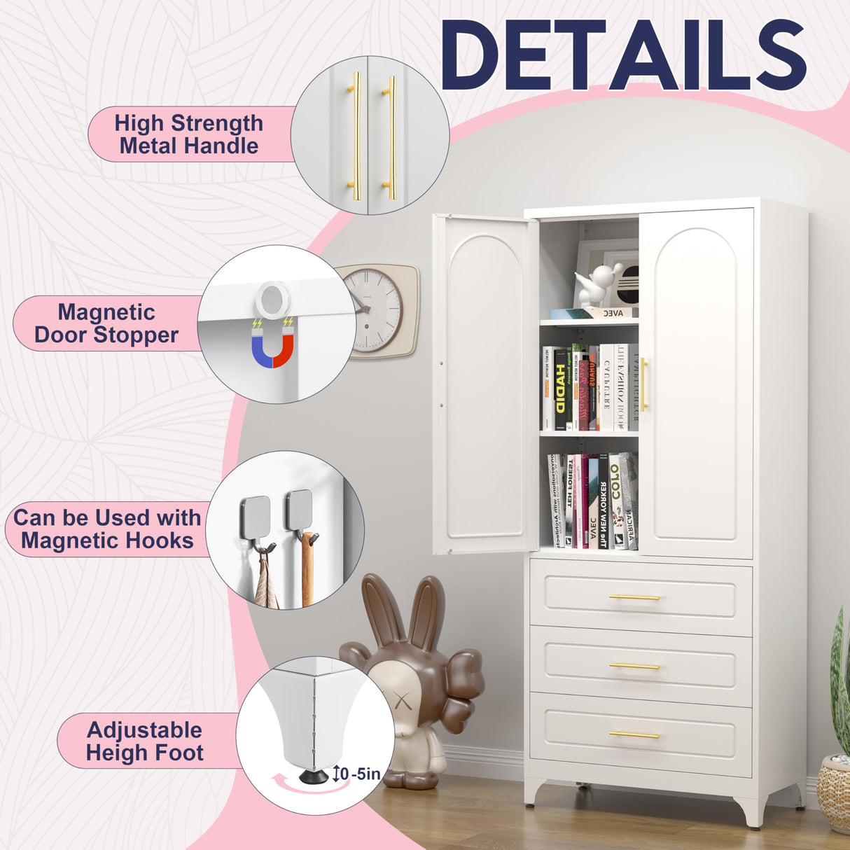 UNICOLY Pantry Kitchen Cabinet with Drawer, 75" Tall Pantry Storage Cabinet, Metal Storage Cabinets with Doors and Shelves, Large Freestanding Cupboard for Living, Dining Room, Assembly Required UNICOLY