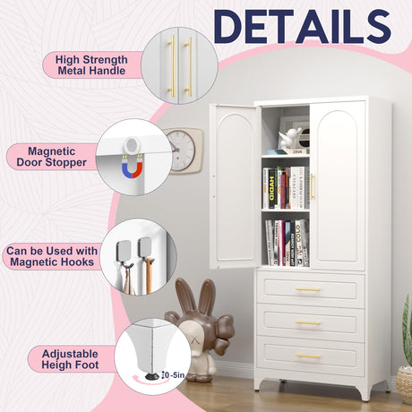 UNICOLY Pantry Kitchen Cabinet with Drawer, 75" Tall Pantry Storage Cabinet, Metal Storage Cabinets with Doors and Shelves, Large Freestanding Cupboard for Living, Dining Room, Assembly Required UNICOLY