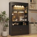 CABIHOME Farmhouse Coffee Bar Cabinet with Storage LED Buffet Cabinet 72" Coffee Hutch Cabinet Large Kitchen Sideboard with Wine Rack/Glass Shelf for Kitchen, Dining Room, Living Room (Black) CABIHOME