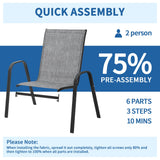 PIZZELLO Patio Chairs Set of 8 - Outdoor Stackable Dining Chairs for All Weather - Lightweight Textilene Outdoor Chair Sets with Armrests - 300Lbs Capacity - for Backyard Garden Porch Poolside (Grey) PIZZELLO