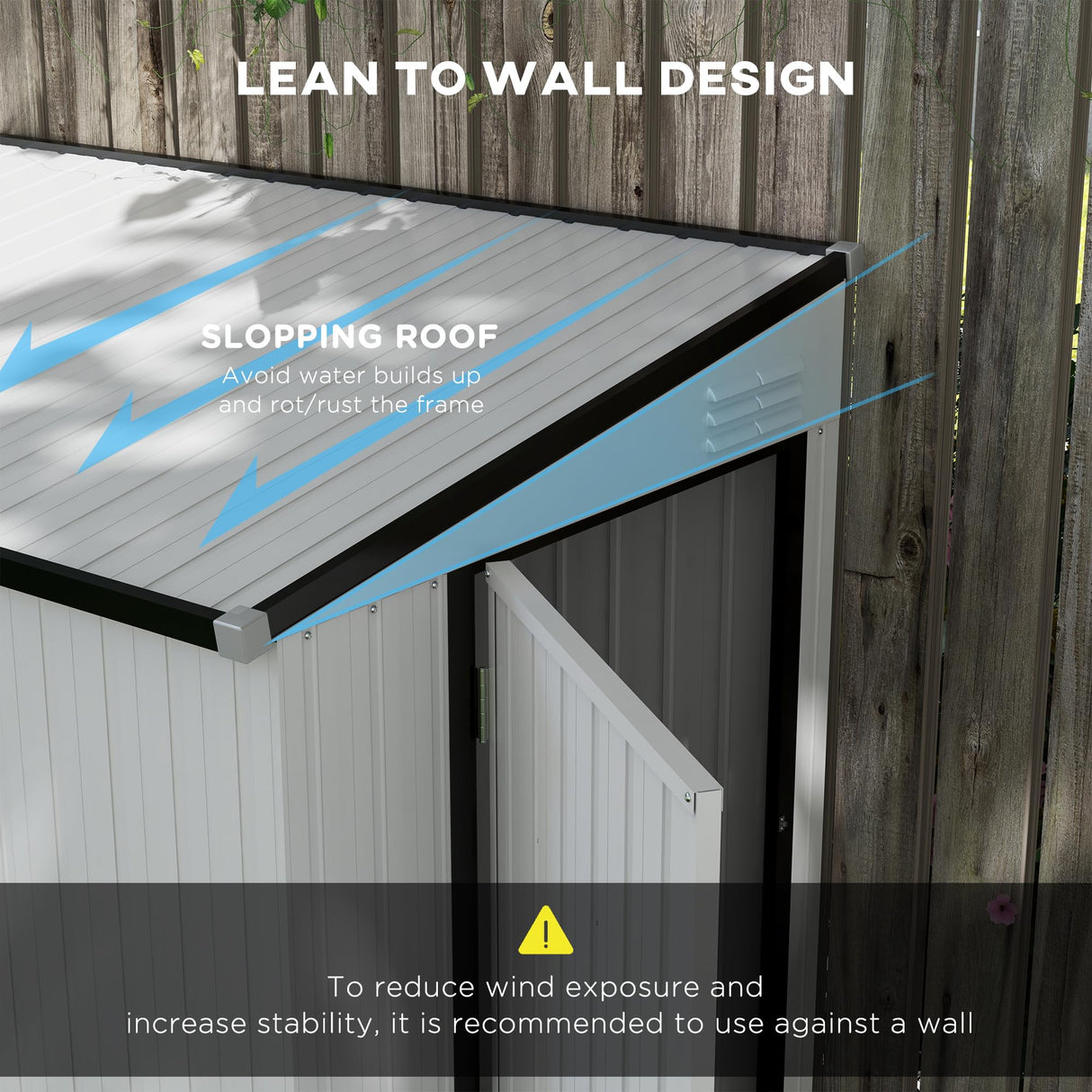 Outsunny 4' x 7.7' Metal Outdoor Storage Shed, Lean to Storage Shed, Garden Tool Storage House with Lockable Door and 2 Air Vents for Backyard, Patio, Lawn, White Outsunny