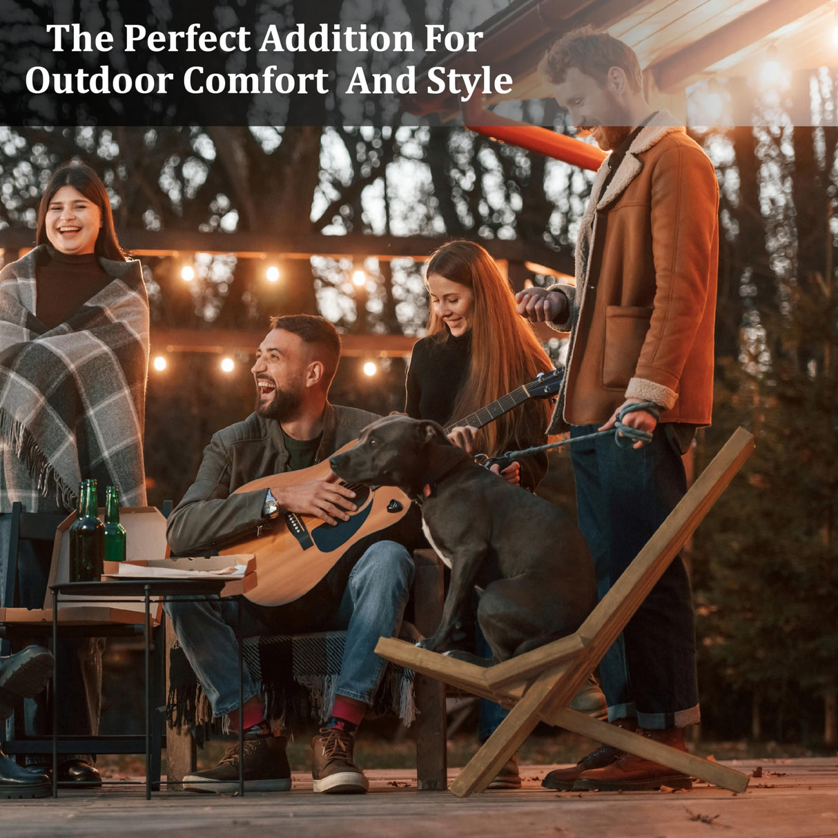 Melino Wooden Folding Chair for Outdoor - Low Profile Acacia Wood Lounge Chair with FSC Certified - Fully Assembled Outdoor Foldable Chairs for Patio, Porch, Pool Deck, Lawn, Garden - Sandstone Melino