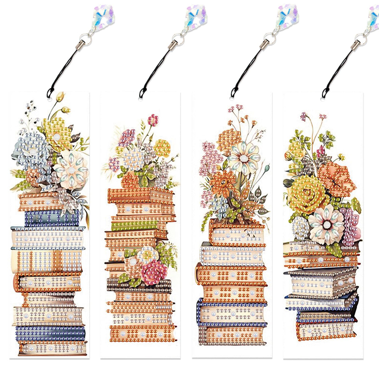 4 Pack Book and Flower Diamond Painting Bookmark Kits, Special Shaped Diamond Art Bookmarks with Pendant, DIY Handmade Crafts Home Office Supplies Reading Bookmark, Perfect Gift for Book Lovers Focart