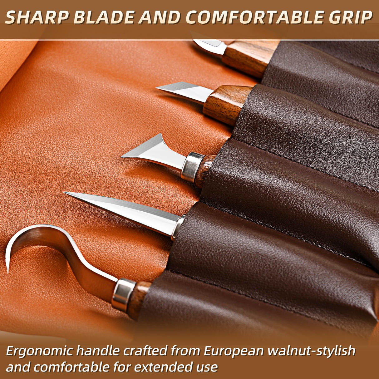 IMYMEE Deluxe Wood Carving Kit - 21Pcs Wood Carving Tools with Large Leather Case,Wood Carving Tools Set with 8Pcs Whittling Knives, 8Pcs Detail Carving Knives,Wood Whittling Kit for Beginners IMYMEE