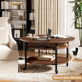 FABATO Round Lift Top Coffee Table with Wheels, Circle Center Table with Storage and Compartment, 26.77’’ Rolling Coffee Table for Living Room, 2 Tier Small Coffee Table Circle Dining Table, Espresso FABATO