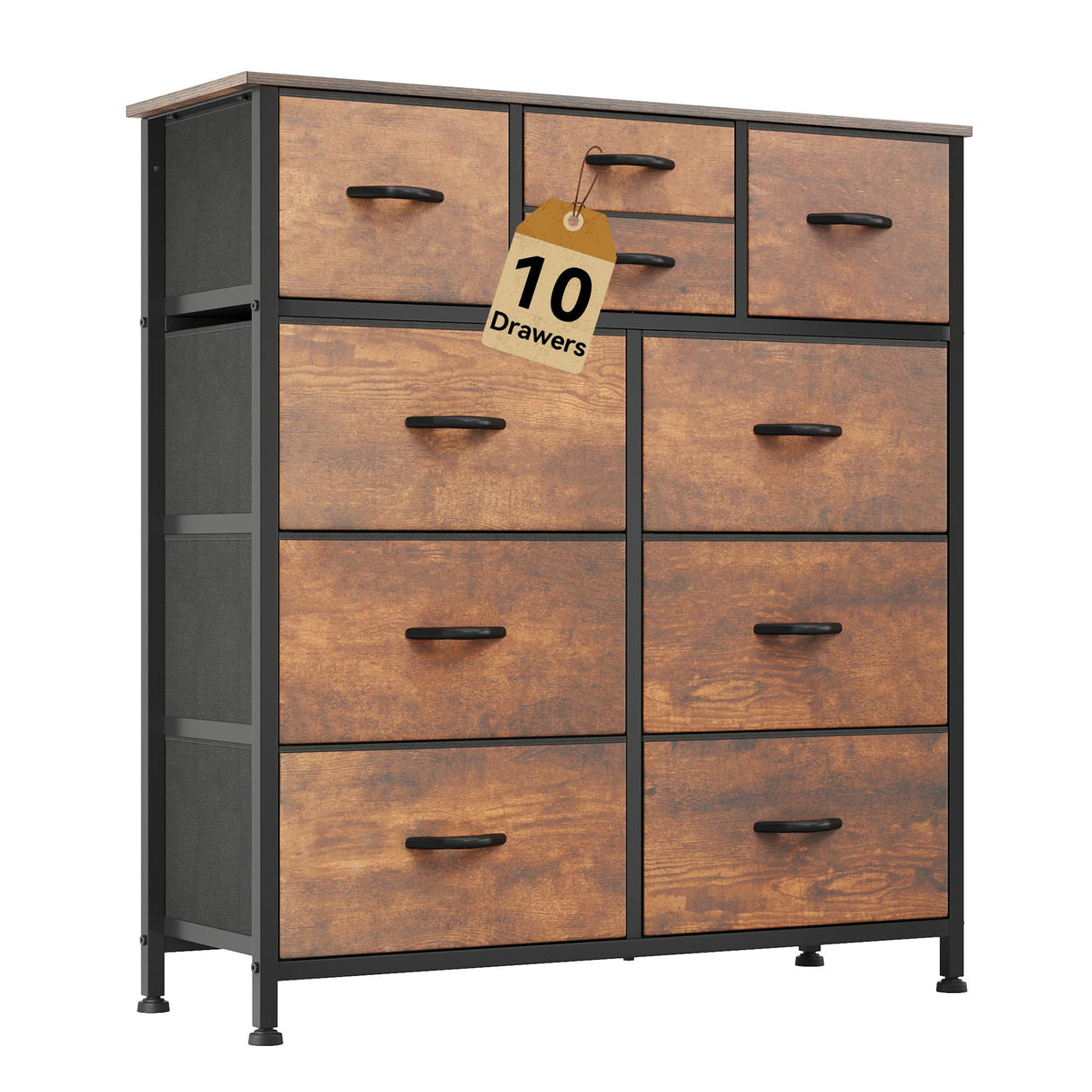 DWVO Dresser with 10 Drawers - Fabric Storage Tower, Organizer Unit for Living Room, Hallway - Sturdy Steel Frame, Wooden Top & Easy Pull Fabric Bins DWVO