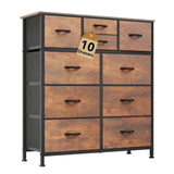 DWVO Dresser with 10 Drawers - Fabric Storage Tower, Organizer Unit for Living Room, Hallway - Sturdy Steel Frame, Wooden Top & Easy Pull Fabric Bins DWVO