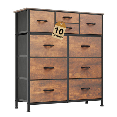 DWVO Dresser with 10 Drawers - Fabric Storage Tower, Organizer Unit for Living Room, Hallway - Sturdy Steel Frame, Wooden Top & Easy Pull Fabric Bins