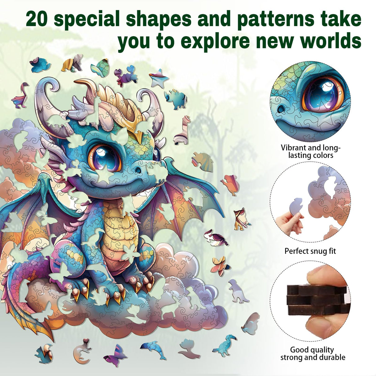 Wooden Puzzle for Adults, 200 Piece Dragon Irregular Animal Shaped Wooden Jigsaw Puzzles, Unique Puzzles for Adults, Creative Gift for Adults WHJSG