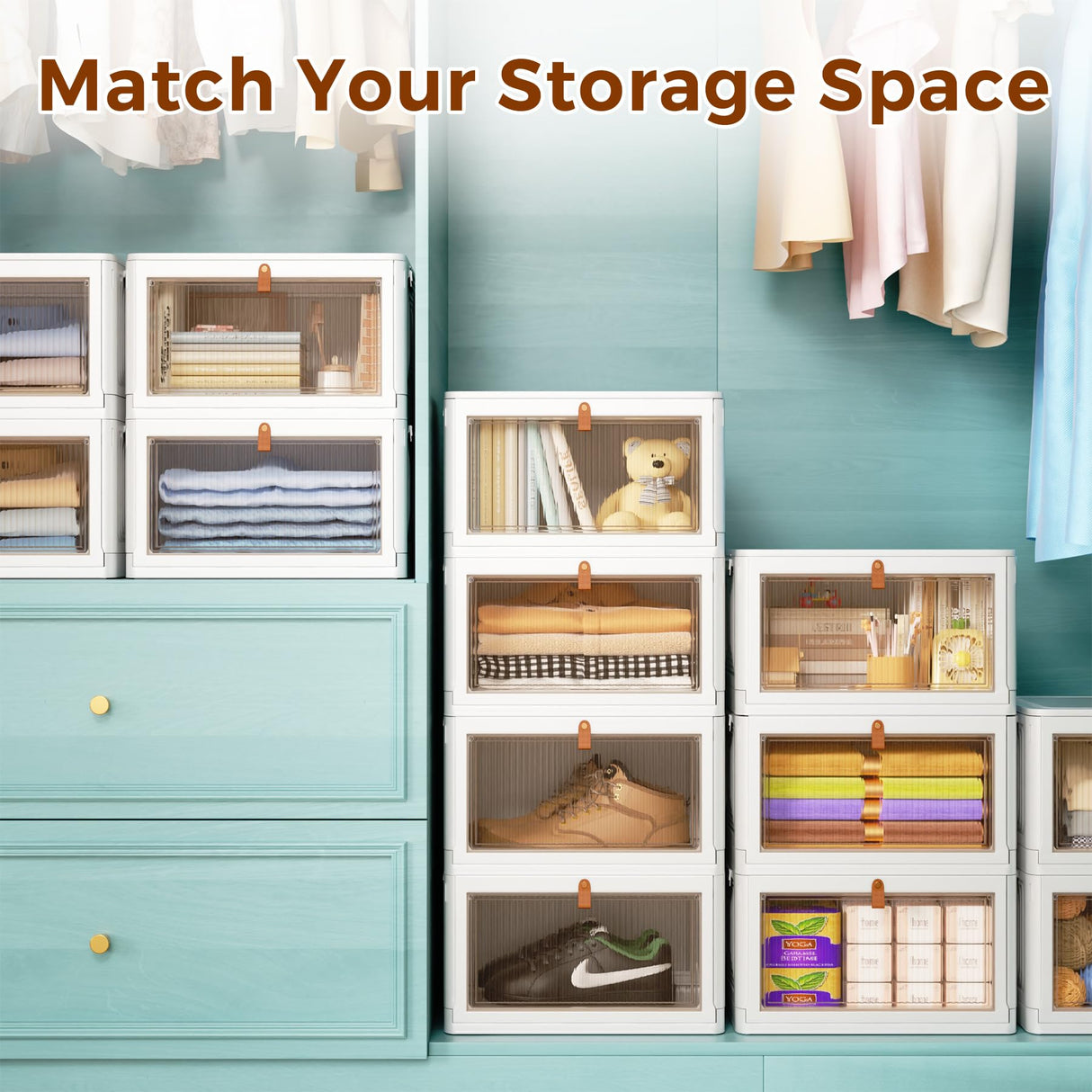 4 Tier Stackable Plastic Storage Bins with Lid and Wheels - 23 QT Closet Organizers and Storage, Foldable Storage Containers, Organization and Storage Boxes for Craft, Home, Pantry, Office, Dorm Wise Oannes