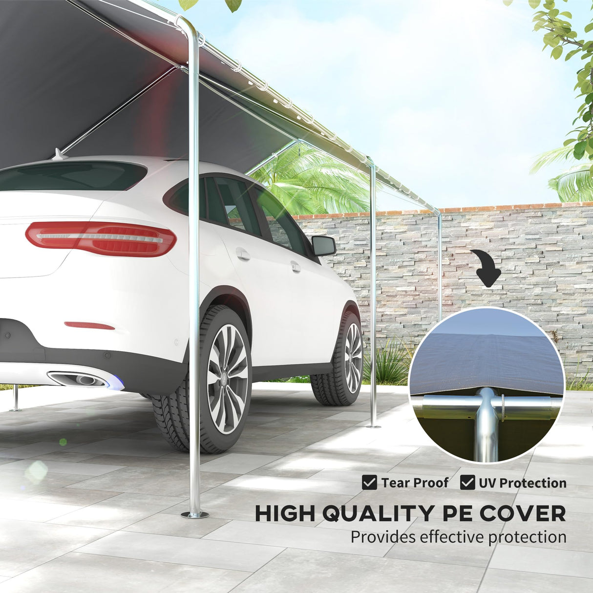 Outsunny 10'x20' Carport Heavy Duty Galvanized Car Canopy with Included Anchor Kit, 3 Reinforced Steel Cables, Grey Outsunny