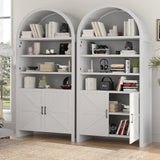 TIMWNER 71” Arched Bookshelves, Tall Wood Bookcase with Lower Cabinet, Modern Pantry Storage Cabinet Bookshelf for Kitchen, Living Room,Office,White TIMWNER