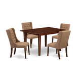 East West Furniture Milan 5 Piece Dinette Set Includes a Rectangle Dining Room Table with Butterfly Leaf and 4 Light Sable Linen Fabric Upholstered Chairs, 36x54 Inch, MLFO5-MAH-47 East West Furniture