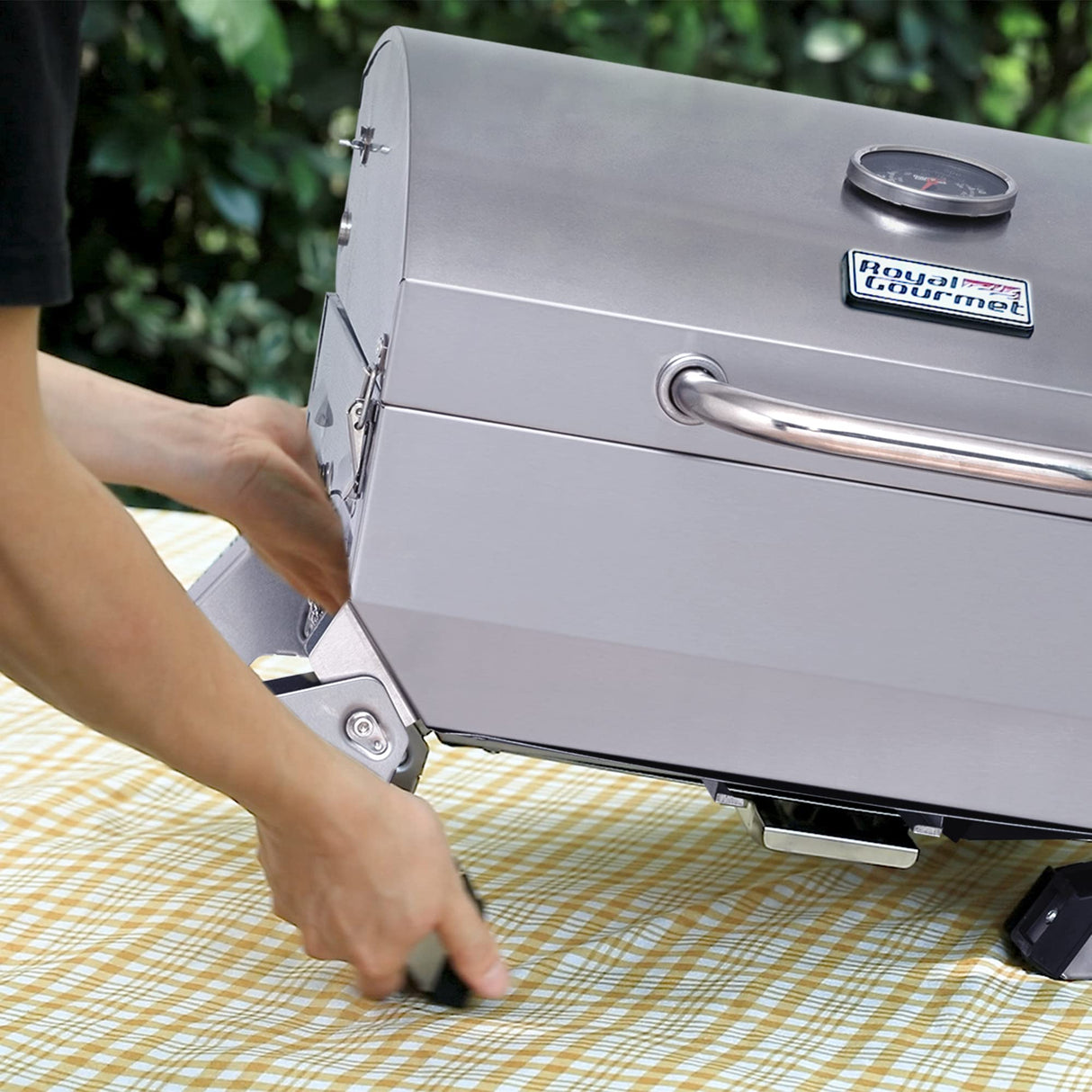 Royal Gourmet GT1001 Stainless Steel Portable Grill, 10000 BTU BBQ Tabletop Gas Grill with Folding Legs and Lockable Lid, Outdoor Camping, Deck and Tailgating, Silver Royal Gourmet