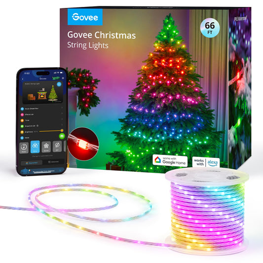 Govee Christmas Lights 66ft, Smart RGBIC Christmas String Lights App-Controlled, 125+ Scene Modes, IP65 Waterproof, Sync with Music, Works with Alexa, Lights for Christmas Decorations Indoor Outdoor