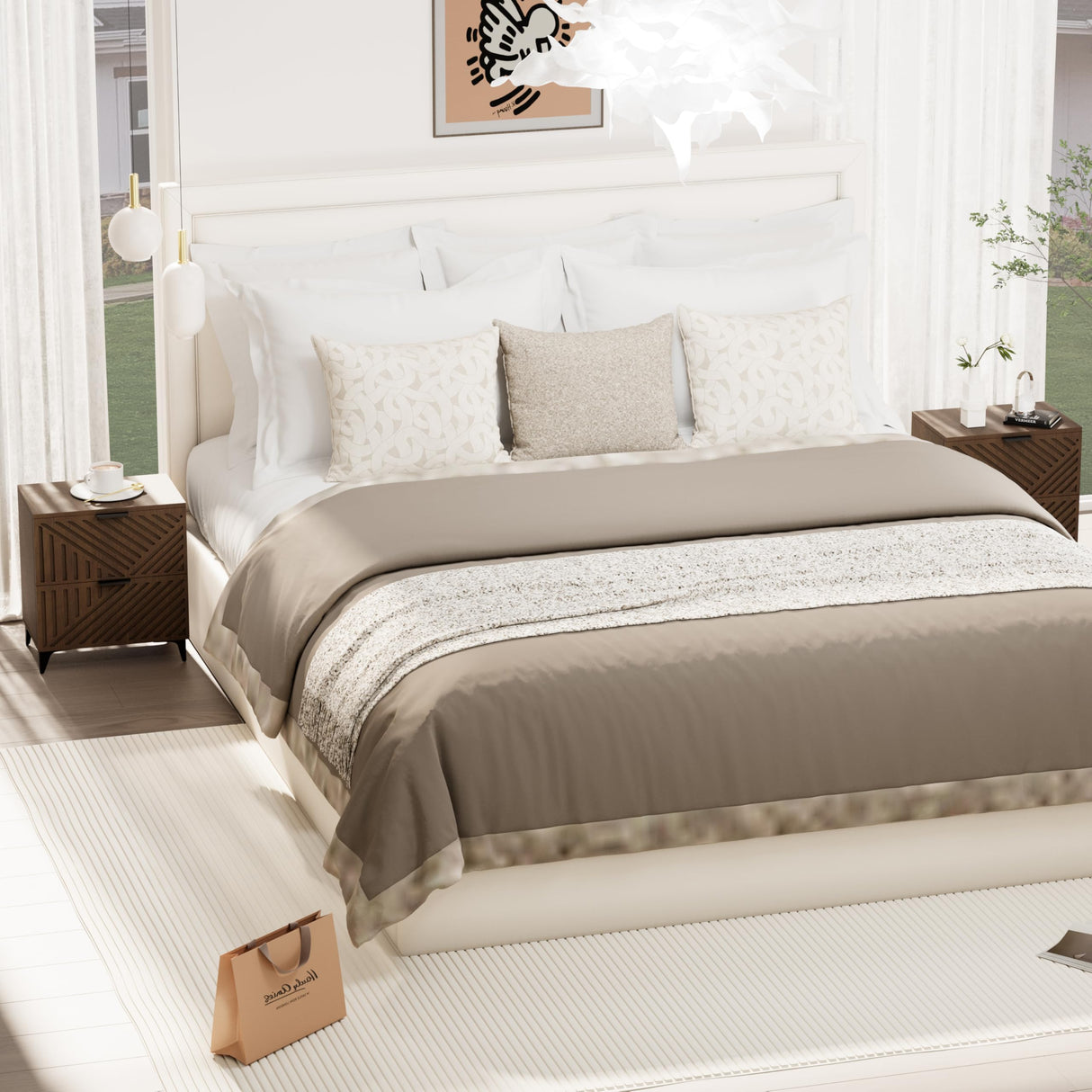 Royal Windsor Fluted Nightstand Set of 2 with 2 Drawers, Side End Table, Small Accent Storage Cabinet,Modern Night Stand Bedside Table for Bedroom, Brown Royal Windsor