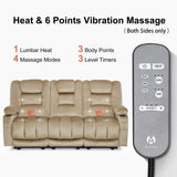 MCombo Zero Gravity Power Reclining Sofa with Heat and Vibration Massage, 3 Seater Reclining Couch with USB Ports, Cup Holders for Living Room, Fabric PR648SET (Beige) MCombo