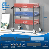 Leteuke 3 Tier Rolling Carts with Wheels,990Lbs Heavy Duty Rolling Utility Cart,NSF Commercial Grade Metal Cart with Handle&Shelf Liner,Trolley Serving Cart for Kitchen,Restaurant,Plant Display,Black Leteuke