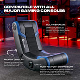 X Rocker Eclipse Video Gaming Floor Chair with Built-In Headrest Speakers, Wireless Bluetooth, Foldable, Vegan Leather, 275 lbs Max, Amazon Exclusive, Black and Blue X Rocker