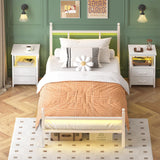 Fixwal Twin Bed Frame with Charging Station, Metal Bed Frame with Port and Outlet, White Fixwal