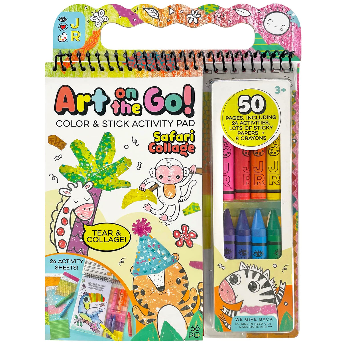 Bright Stripes Travel Coloring Kit for Kids: Art On The Go Coloring Books and Crayons, Sticker Activity Book - Mess-Free Collage Fun for Ages 3+ (Art On The Go Collage Fun Jungle) Bright Stripes