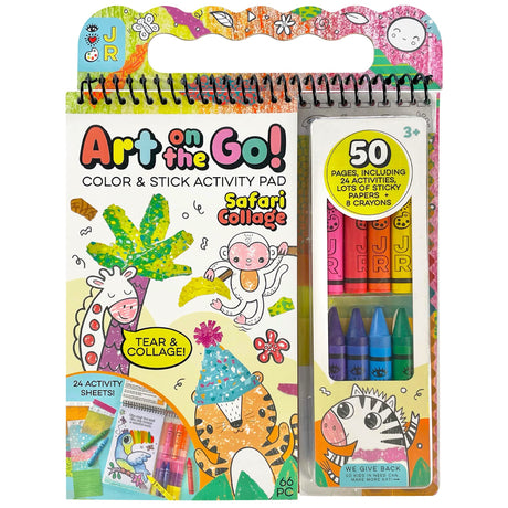 Bright Stripes Travel Coloring Kit for Kids: Art On The Go Coloring Books and Crayons, Sticker Activity Book - Mess-Free Collage Fun for Ages 3+ (Art On The Go Collage Fun Jungle) Bright Stripes