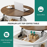 YITAHOME Round Lift Top Coffee Table, Coffee Tables for Living Room with Hidden Storage Compartment, Modern Coffee Table with Storage for Home Office,Round Center Tables Living Room,Brown and White YITAHOME