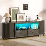 Rolanstar TV Stand for 55 60 inch TV, Entertainment Center with Power Outlet and LED, 2 Fabric Drawers TV Console with 2 Cabinet, Open Shelf, Sliding Door, Media Console for Bedroom/Living Room Rolanstar