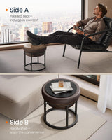 SONGMICS HOME LUIZ Collection - Ottoman Footstool, Round Ottoman, Vanity Chair Stool, Footrest, Reversible Top, Side Table, Max. Load 660 lb, Bedroom Living Room Entryway, Walnut Brown ULOM080K01 SONGMICS HOME