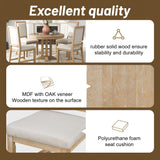 Quarte 5-Piece Farmhouse Round Dining Table Set with Extendable Round Table and 4 Upholstered Chairs, Compact Table Set for Small Kitchen Room (Natural Wood Wash/Adjustable) Quarte