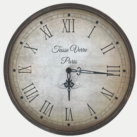 Tasse Verre 12 Inch Vintage Wall Clock - Farmhouse Decor Distressed White Washed Mechanical Quiet Silent - Retro Vintage Hanging Brown Non-Ticking Round Tasse Verre