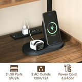 JOINICE 5-Tier Ladder Bookshelf with Cabinet,Mid Century Modern Bookshelf with Adjustable Shelf,Tall Bookshelf with Charging Station,Wood and Metal Display Rack for Living Room,Bedroom,Office,Walnut JOINICE