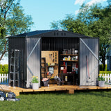 COMHOMA Shed Outdoor Storage Shed Metal,Lockable Doors Tool Sheds with Sloping Roof,Steel Garden Shed with Air Vent for Backyard,Patio,Lawn,Poolside (Grey, 8'*6') COMHOMA