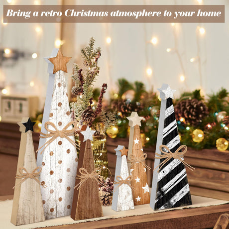 Yuntau 6 Pcs Christmas Wooden Farmhouse Table Christmas Decor Rustic Wooden Sign Block Table Christmas Decoration Christmas Tiered Tray Decor for Farmhouse Xmas Desktop Decoration (Xmas Tree) Yuntau